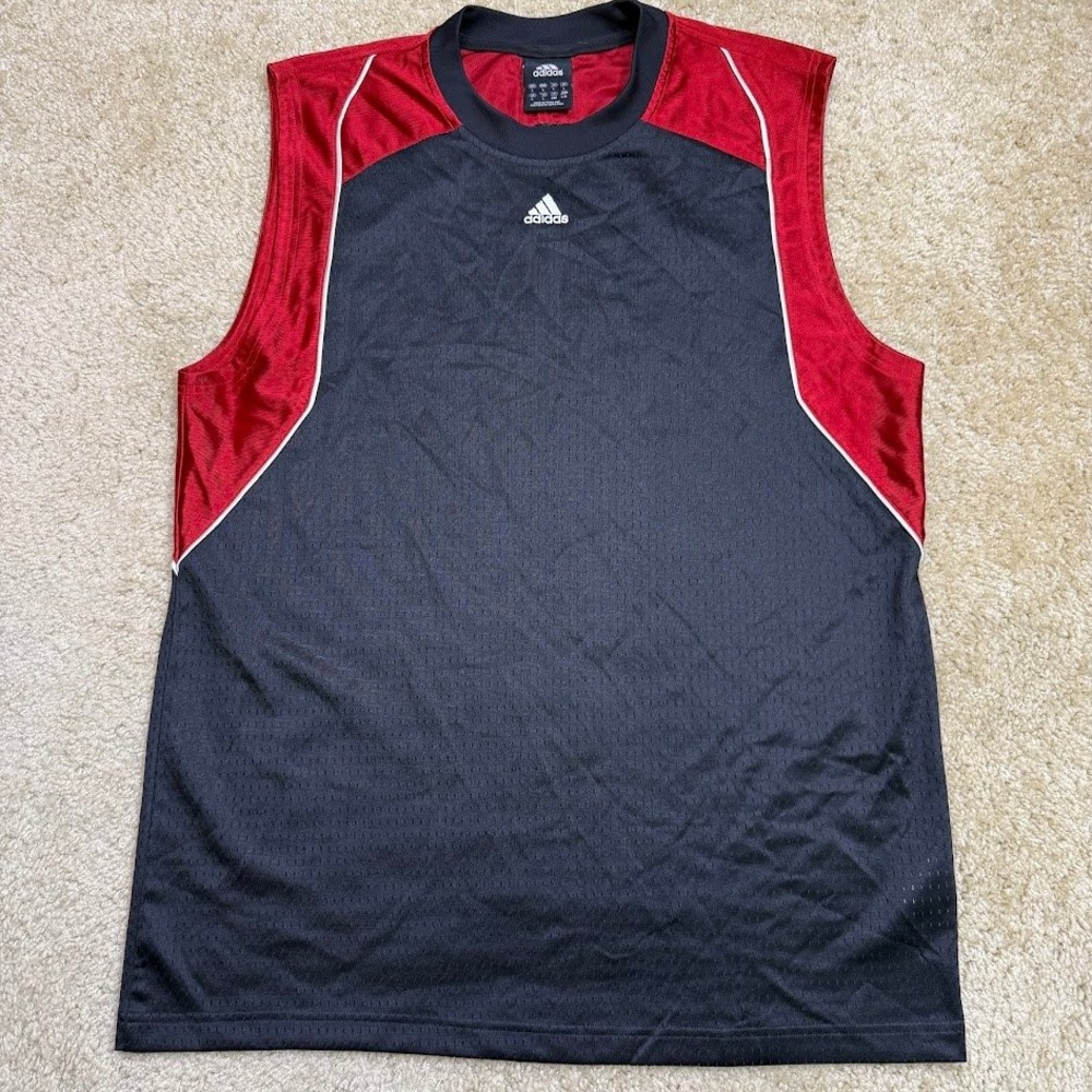 Adidas Mens Sleeveless Mesh Dazzle Training Jersey Black Red Size L Y2K